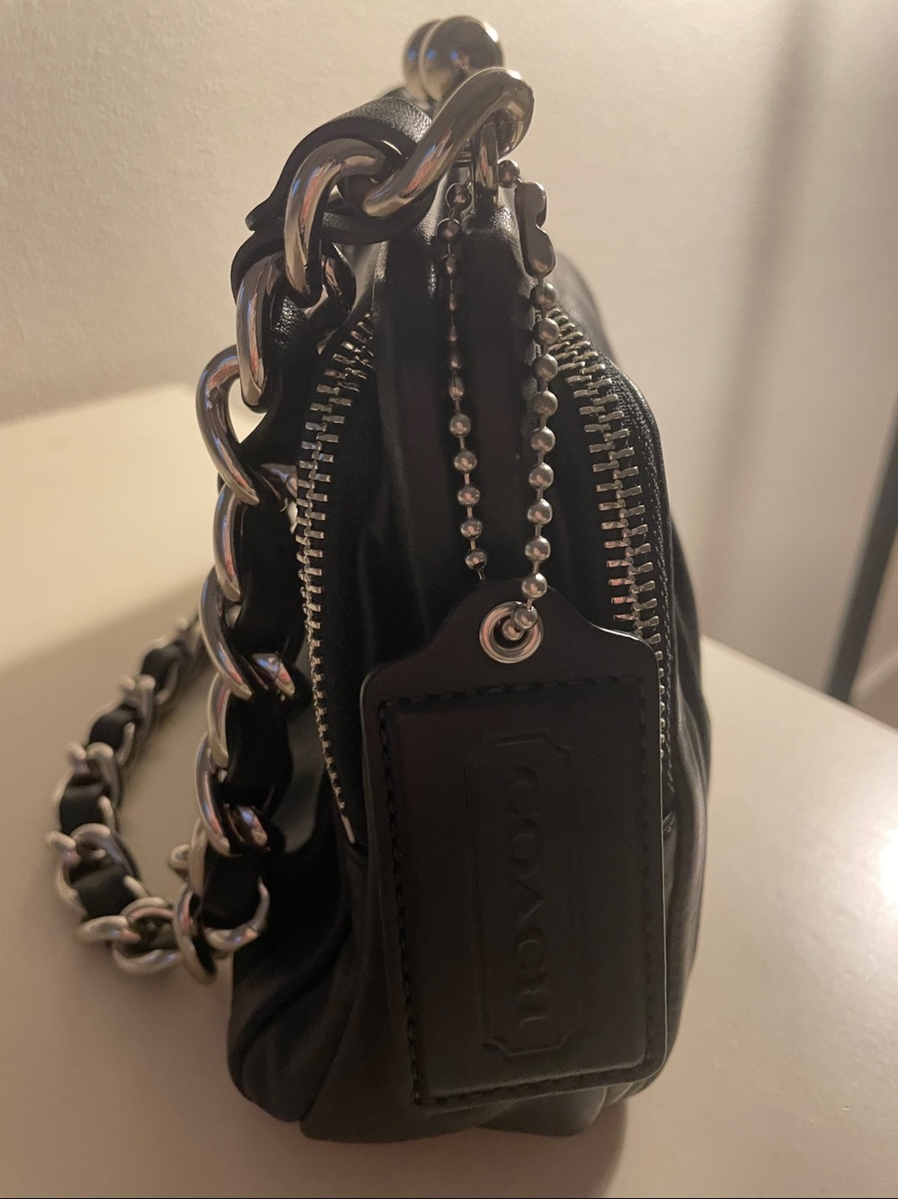 Coach Black Leather Parker Double Zip Kisslock Bag - Picture 3 of 7